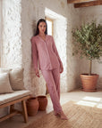 Women’s Bamboo Pajama Set – Long Sleeve Button Down Top with Full Length Pants