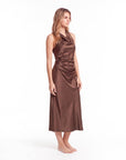 Elegant Sleeveless Silk Satin Midi Dress for Women – Chic Summer Fashion in Solid Color