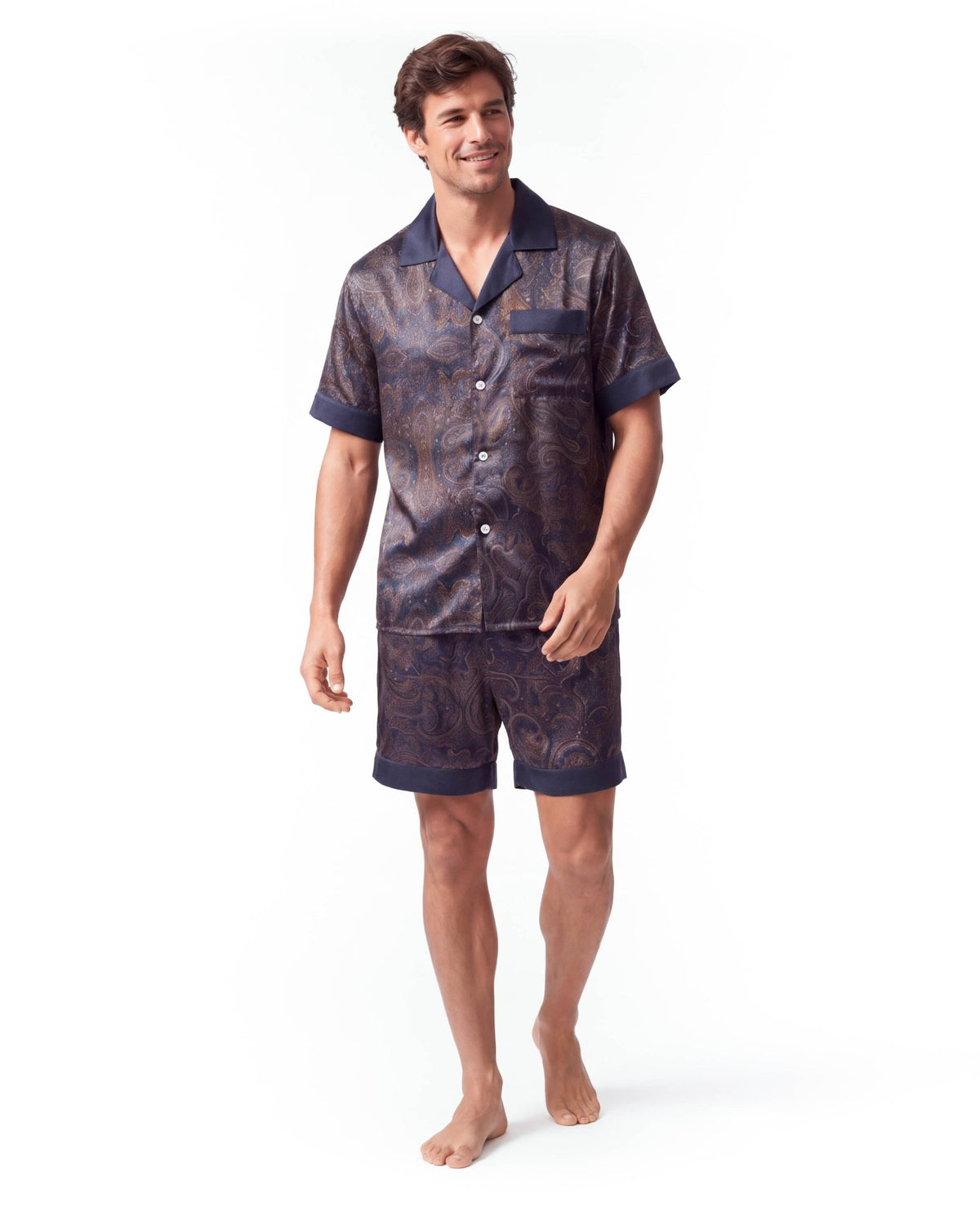 Men’s Silk-Like Pajama Set – Luxurious Paisley Pattern Sleepwear
