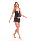 Women’s Lace Trim Pajama Set – Embroidered Camisole Top with Shorts