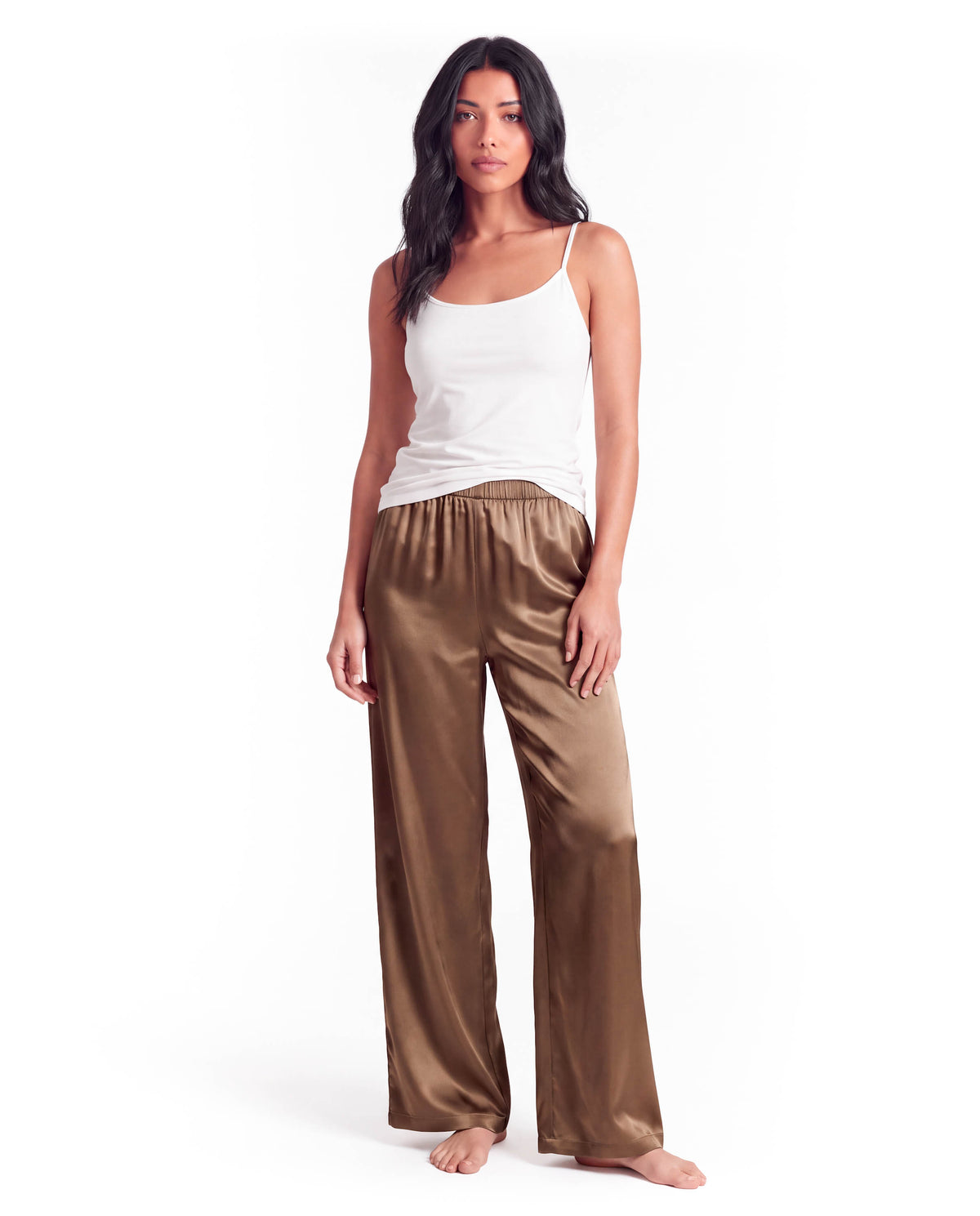 Women's Satin Wide-Leg Pants – Elastic High Waist with Draped Silhouette