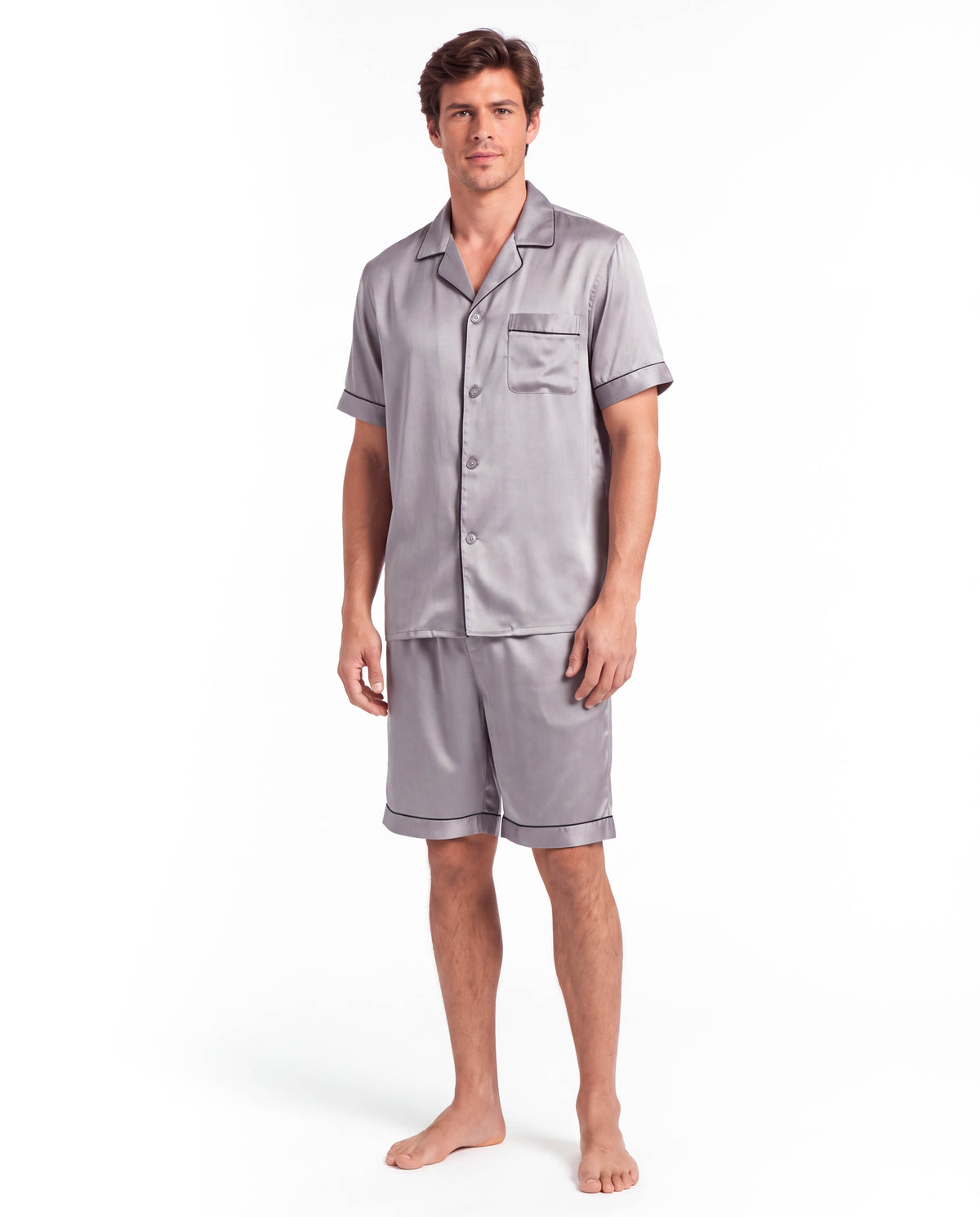 Men’s Silk Short Sleeve Set – Suit Collar Loungewear Set