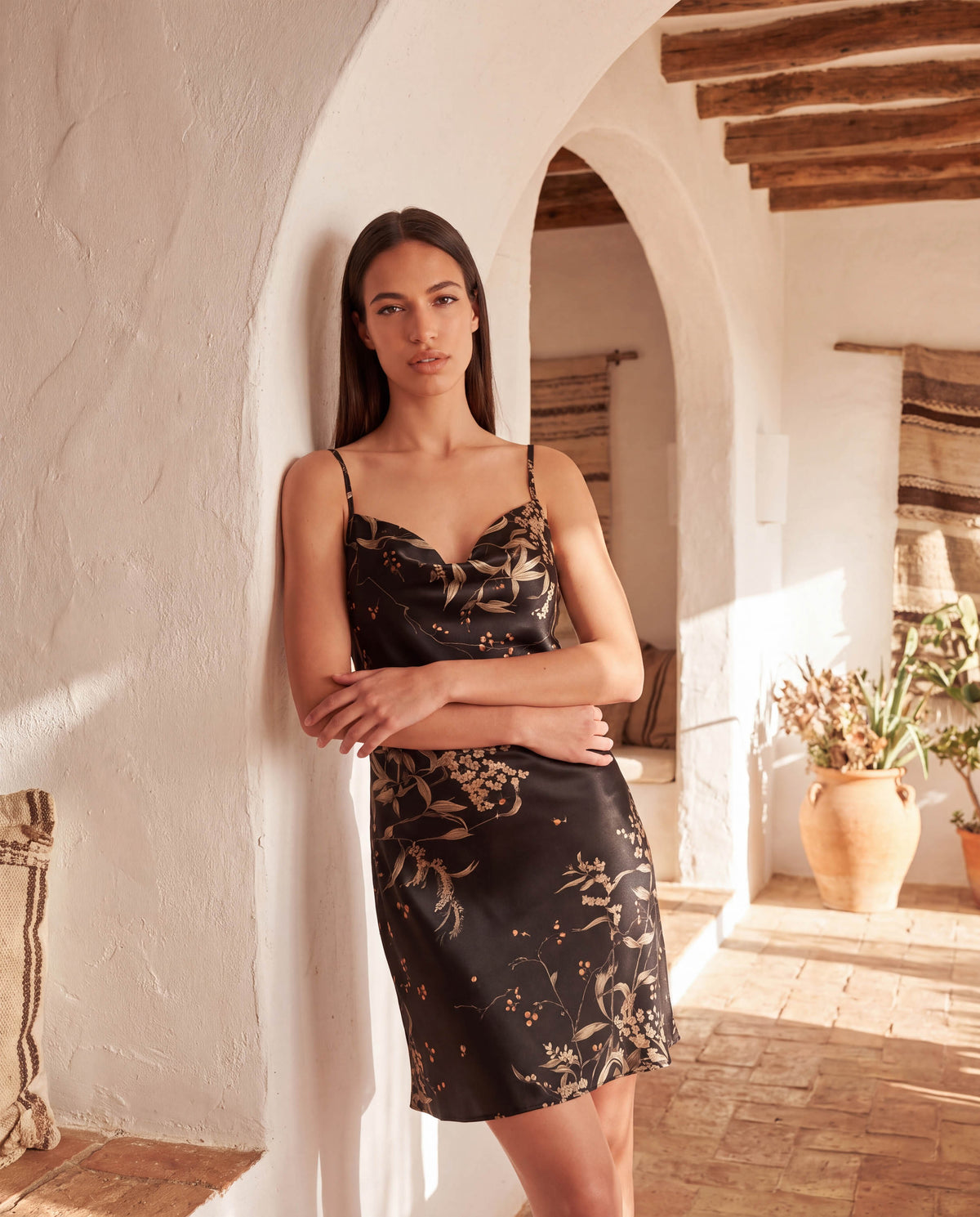 Women’s Puff-Sleeve Halter Neck Dress – Printed Casual Nightgown