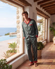 Men’s Silk-Like Pajama Set – Luxurious Paisley Pattern Sleepwear