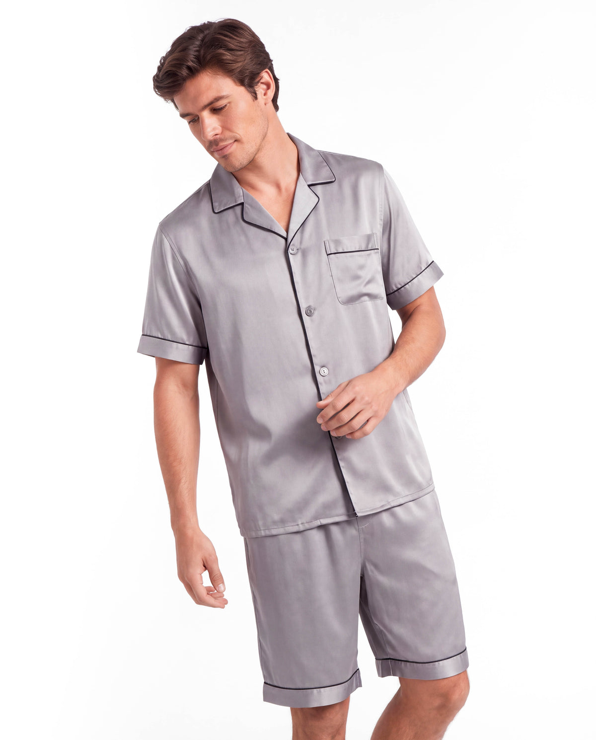 Men’s Silk Short Sleeve Set – Suit Collar Loungewear Set