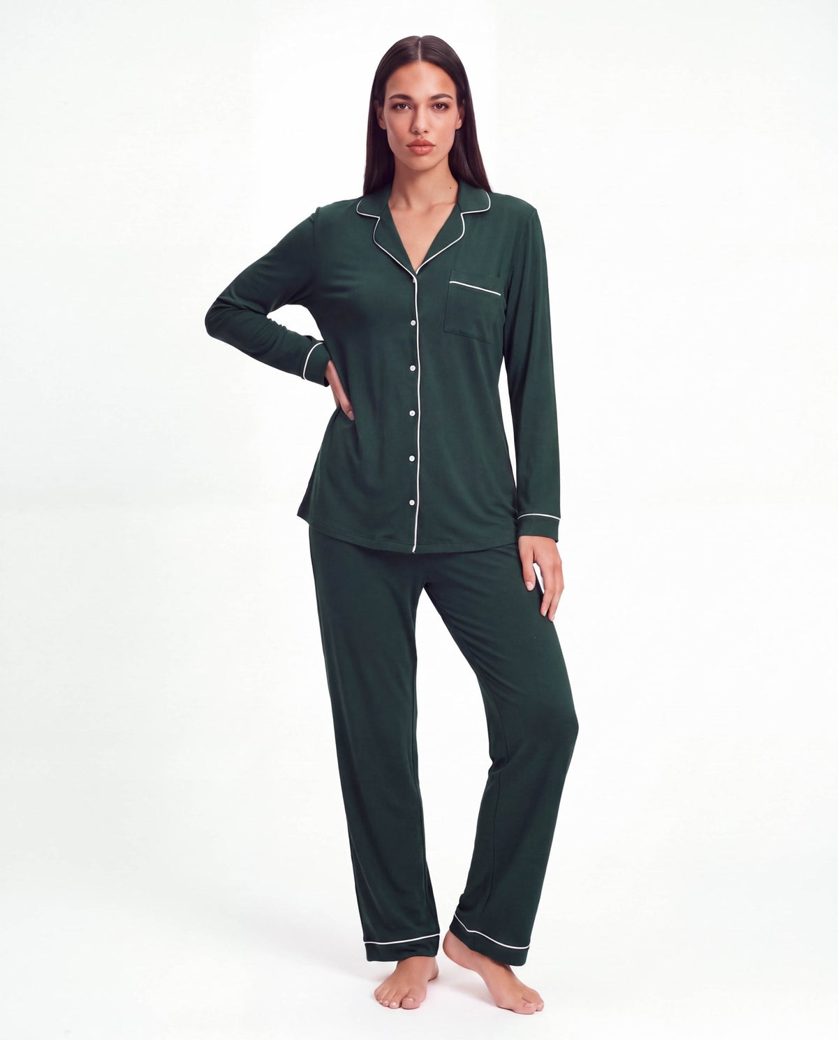 Women’s Bamboo Pajama Set – Long Sleeve Button Down Top with Full Length Pants