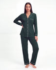 Women’s Bamboo Pajama Set – Long Sleeve Button Down Top with Full Length Pants