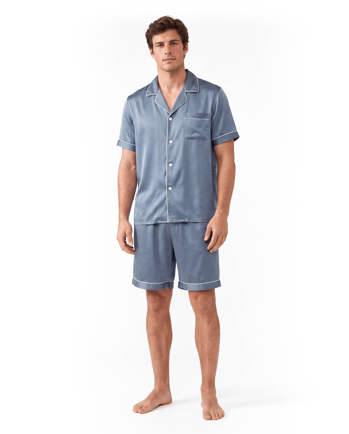 Men’s Silk Short Sleeve Set – Suit Collar Loungewear Set