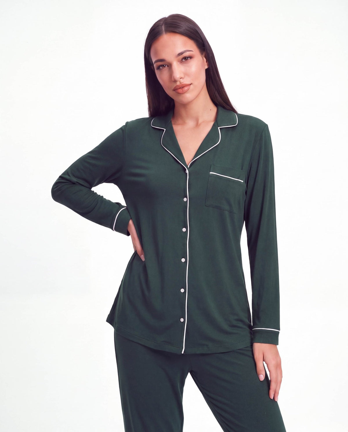 Women’s Bamboo Pajama Set – Long Sleeve Button Down Top with Full Length Pants
