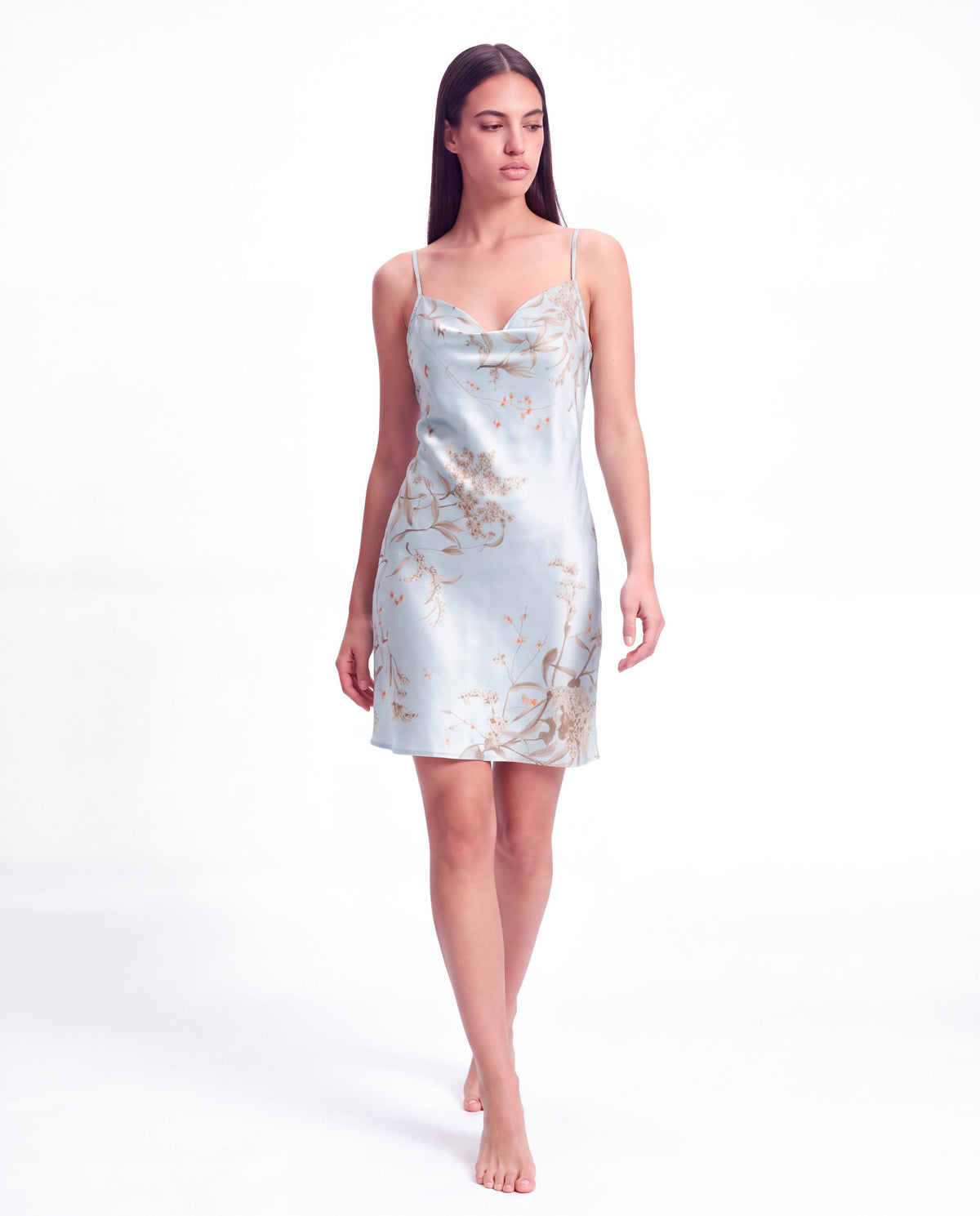 Women’s Puff-Sleeve Halter Neck Dress – Printed Casual Nightgown
