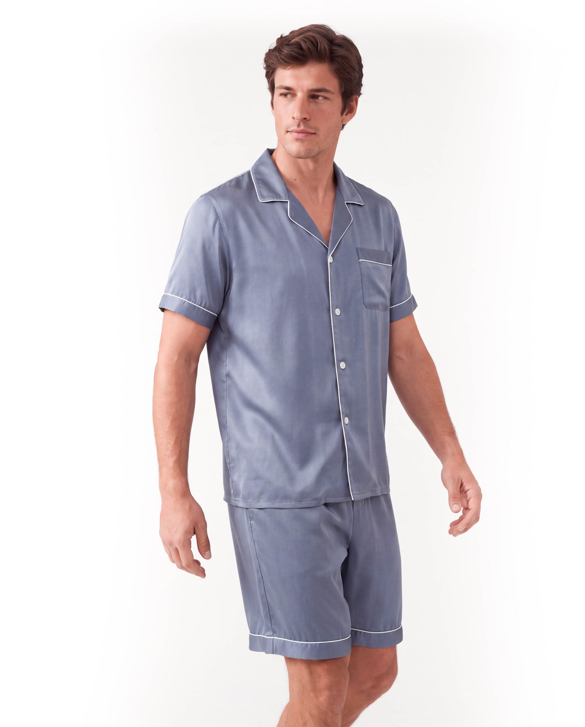 Men’s Silk Short Sleeve Set – Suit Collar Loungewear Set