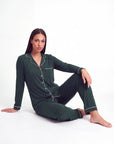Women’s Bamboo Pajama Set – Long Sleeve Button Down Top with Full Length Pants