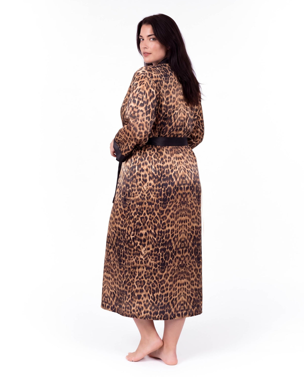 Luxurious Satin Kimono Robe with Contrast Trim – Long Sleeve, Belted, Machine Washable