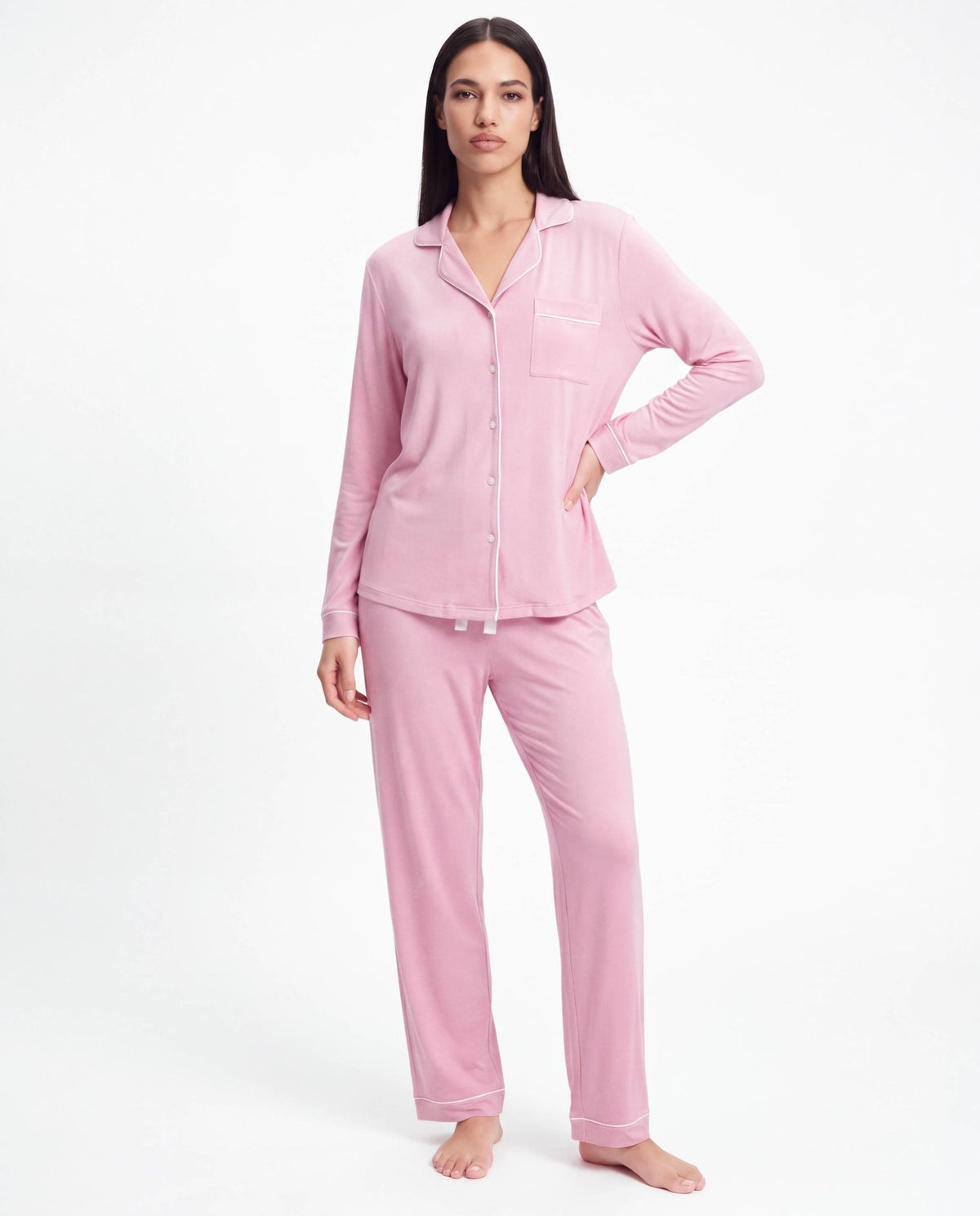 Women’s Bamboo Pajama Set – Long Sleeve Button Down Top with Full Length Pants