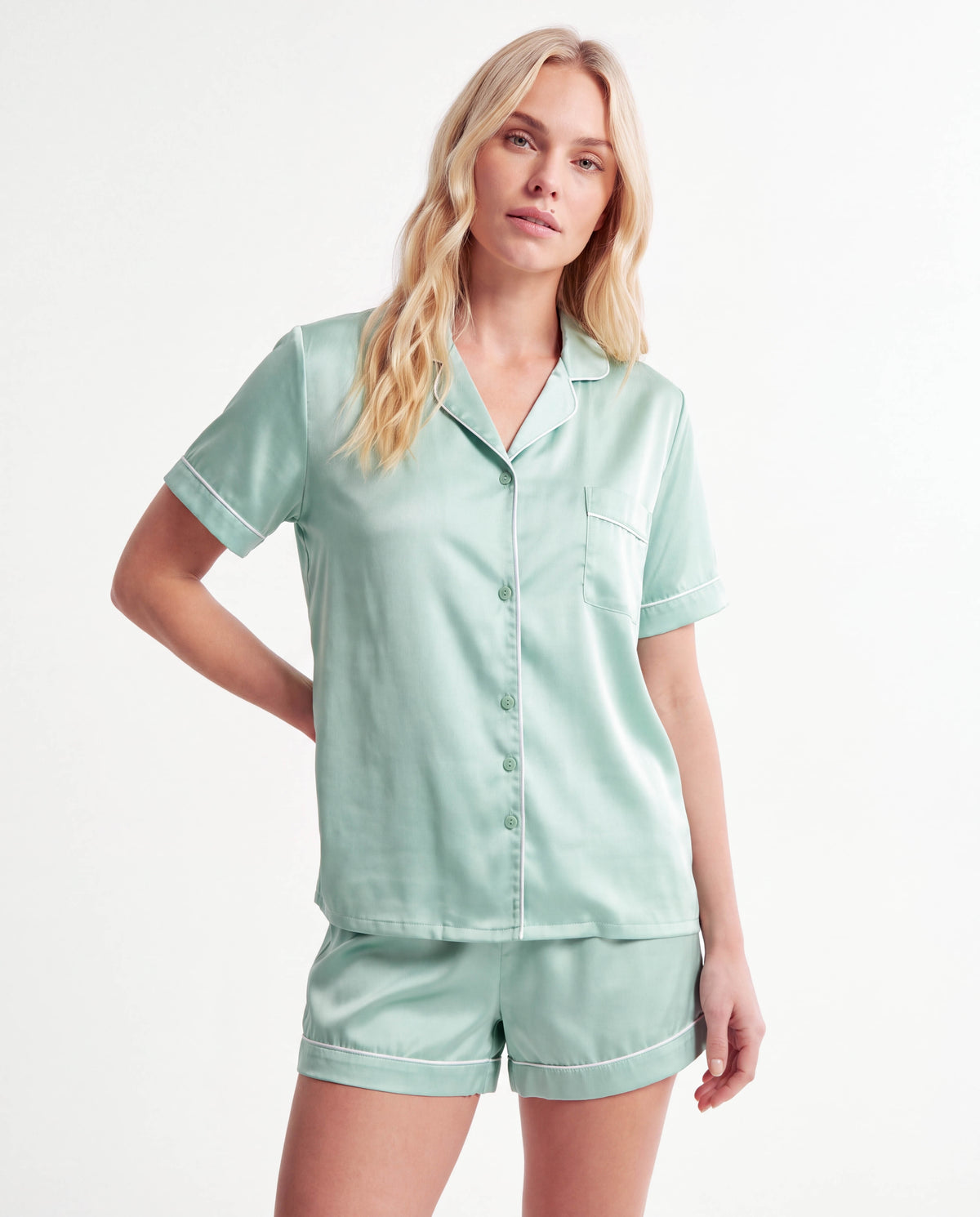 Women's Ice Silk Pajama Set – Loose Short Sleeve Satin Lounge Set