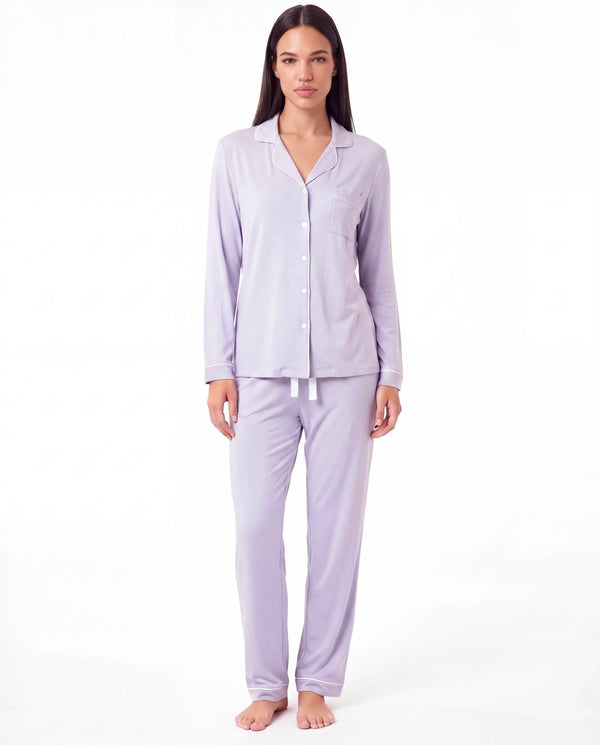 Women’s Bamboo Pajama Set – Long Sleeve Button Down Top with Full Length Pants