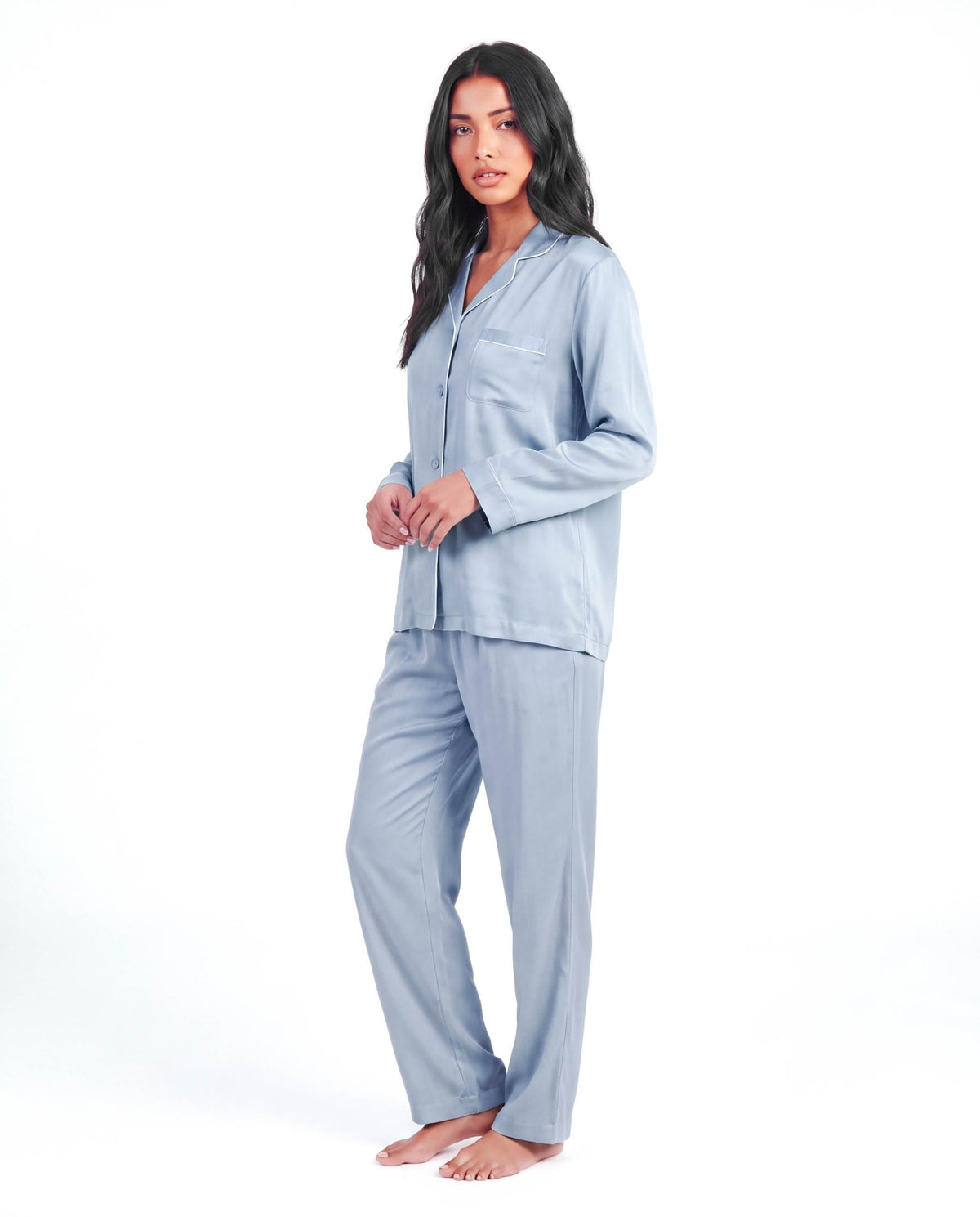 Women’s Pajama Set – Long Sleeve and Full-Length Trousers with Turn-Down Collar