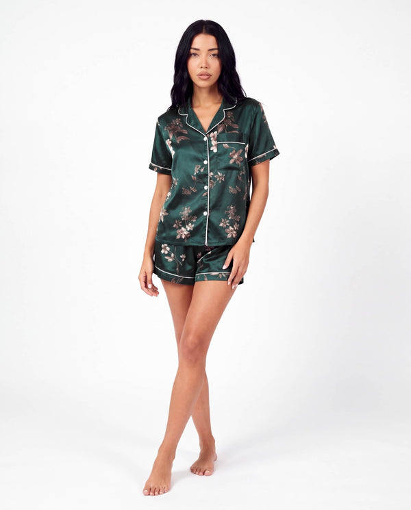 Elegant Butterfly Print Silk Pajama Set – Luxury Women's Sleepwear
