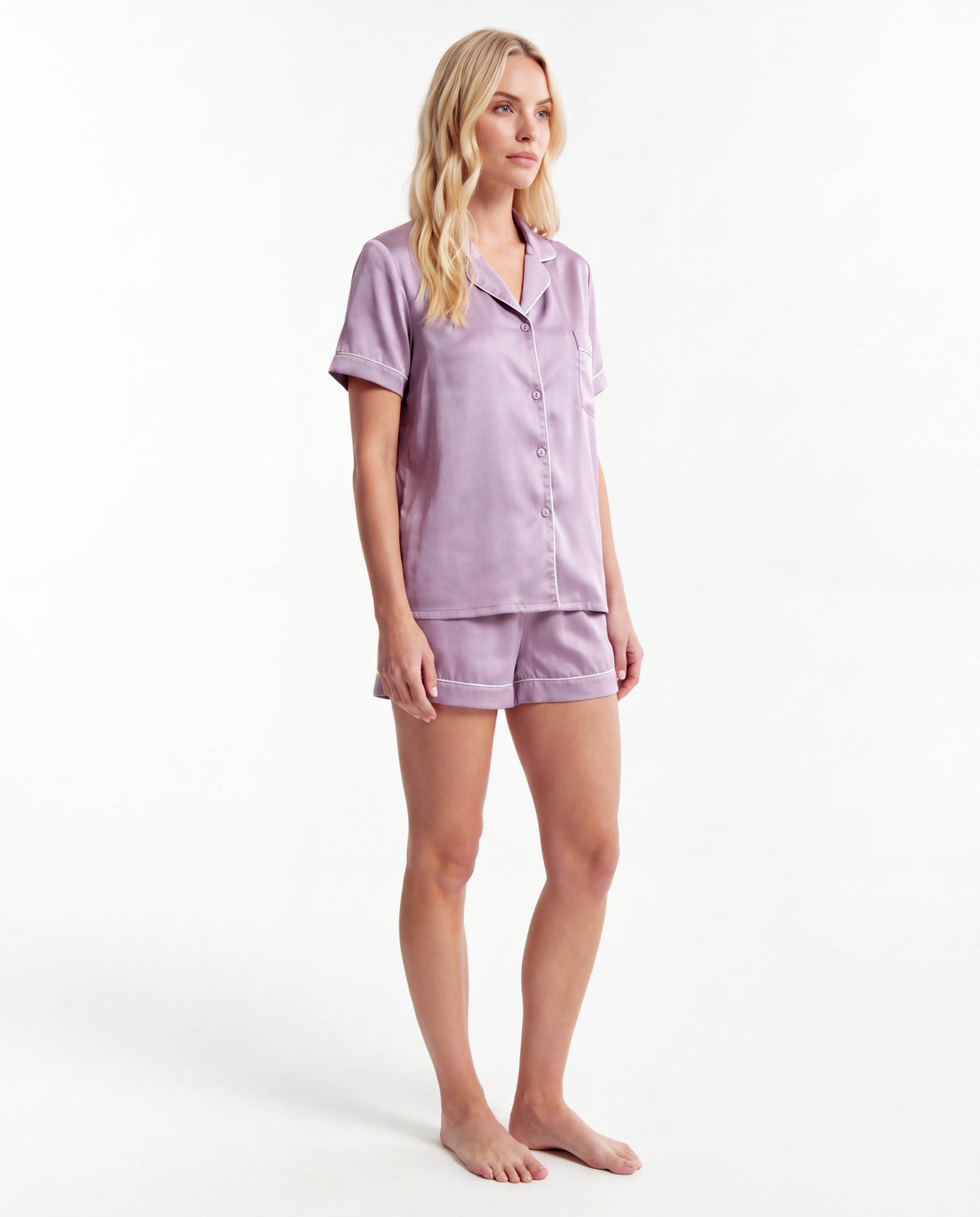 Women's Ice Silk Pajama Set – Loose Short Sleeve Satin Lounge Set
