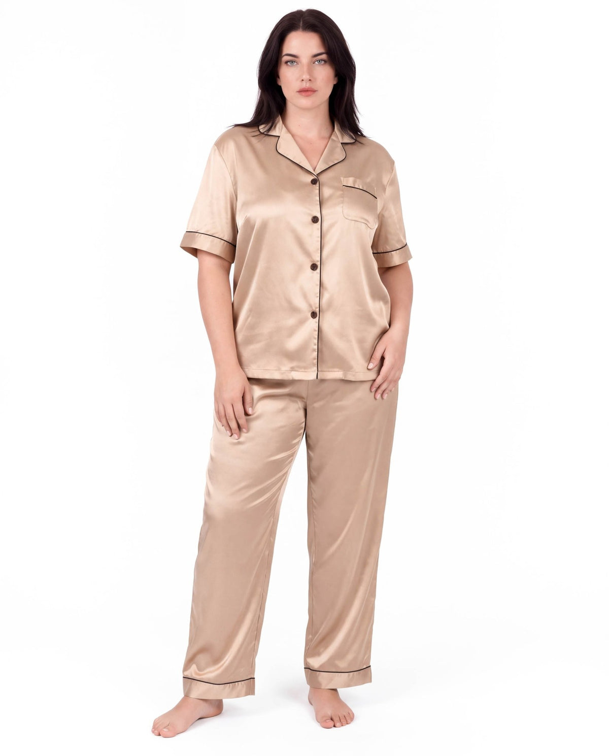 Sleepwear Set for Plus Size Women – Fashionable Tops and Long Pants Homewear