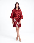Women’s Crane Print Kimono Robe – Lightweight Short Sleeve Dressing Gown