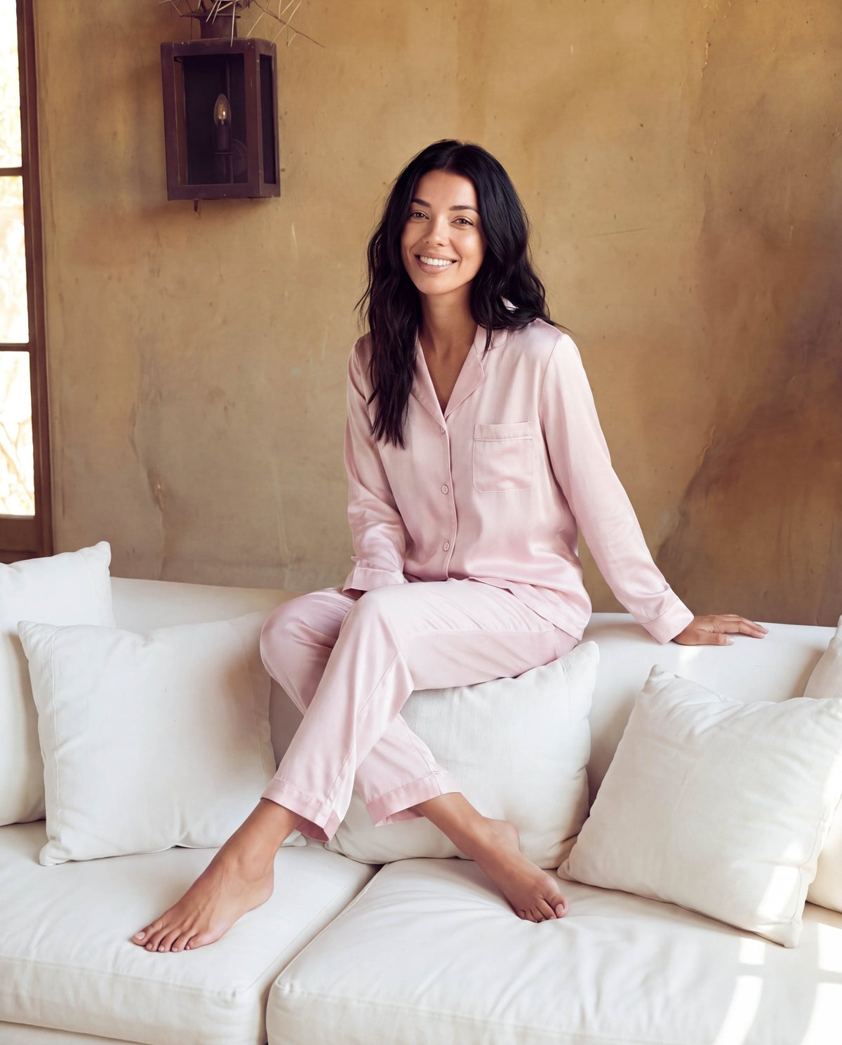 Women’s Pajama Set – Long Sleeve and Full-Length Trousers with Turn-Down Collar