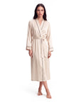 Long Sleeve V-Neck Belted Silk Robe for Women