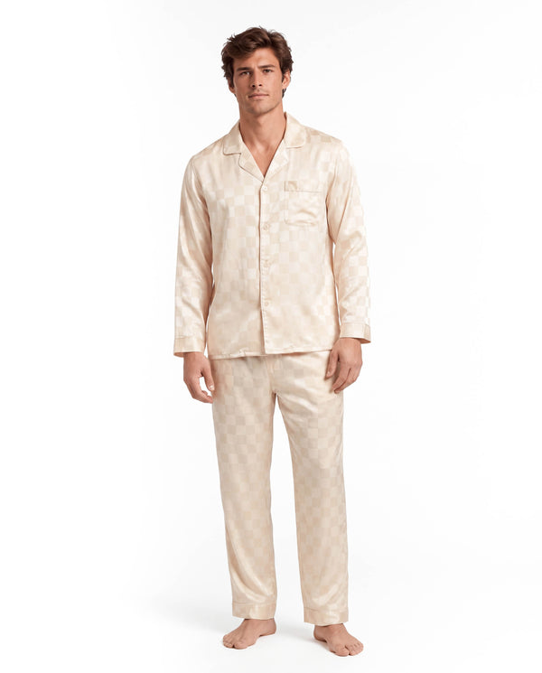 Men’s Long-Sleeve Pajama Set – Two-Piece Plaid Loungewear