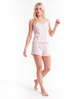 Women’s Summer Pajama Set – Short Sleeve V-Neck Top with Elastic Shorts