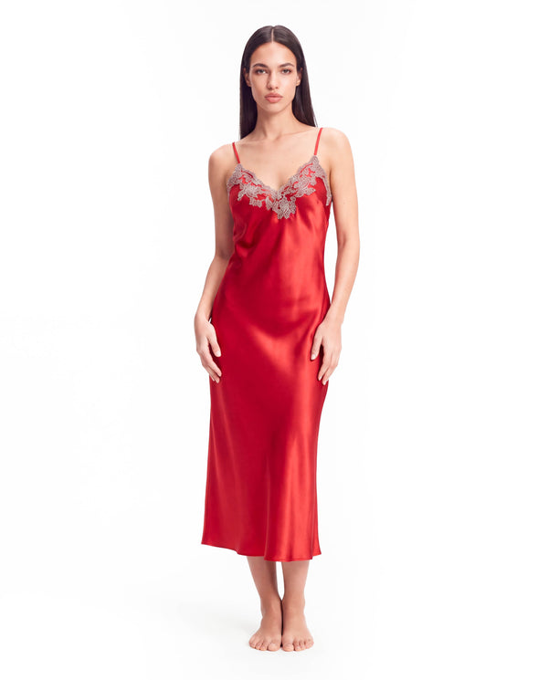 Arabella Silk Maxi Nightgown – Elegant Lace Trim Sleepwear for Women