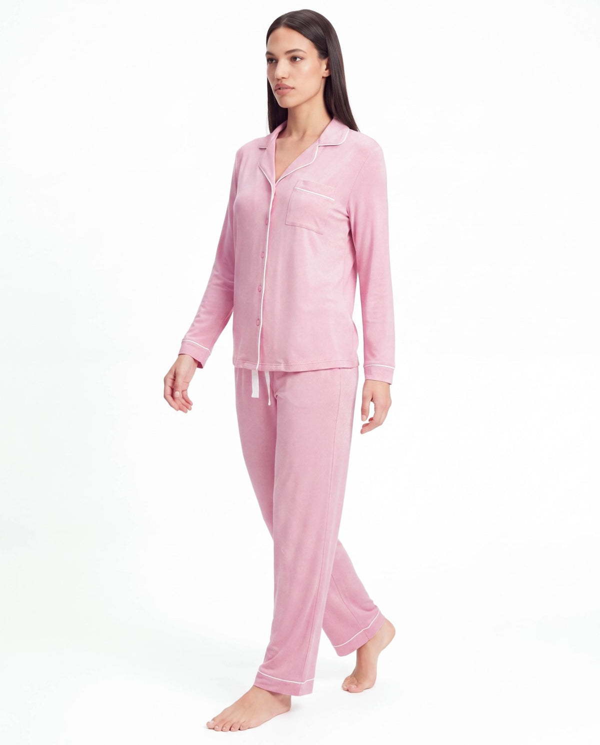 Women’s Bamboo Pajama Set – Long Sleeve Button Down Top with Full Length Pants