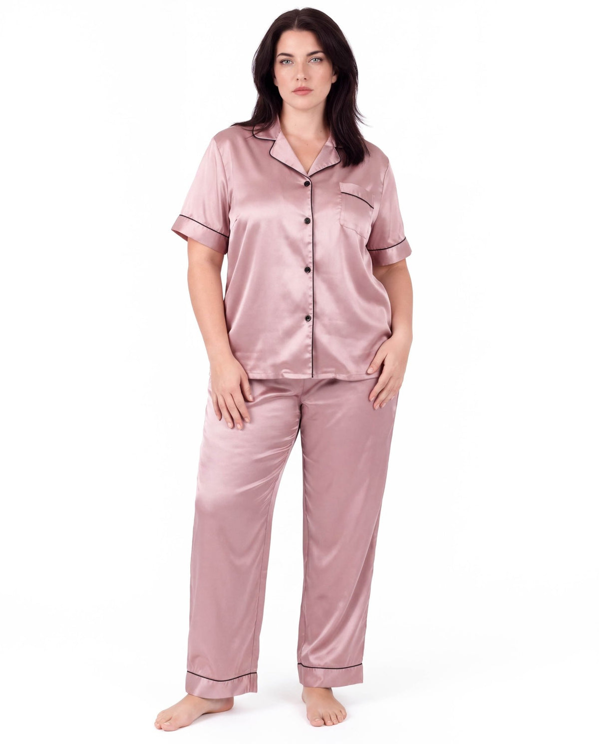 Sleepwear Set for Plus Size Women – Fashionable Tops and Long Pants Homewear