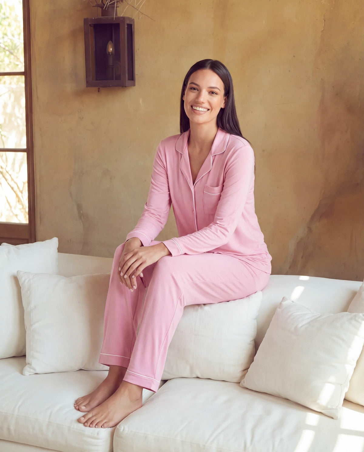 Women’s Bamboo Pajama Set – Long Sleeve Button Down Top with Full Length Pants