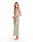 Elegant Sleeveless Silk Satin Midi Dress for Women – Chic Summer Fashion in Solid Color
