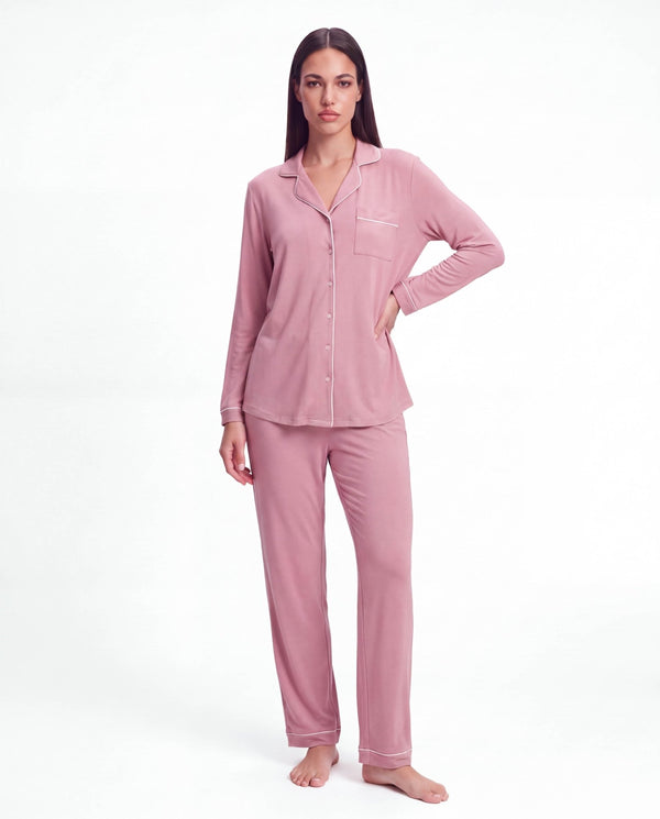 Women’s Bamboo Pajama Set – Long Sleeve Button Down Top with Full Length Pants