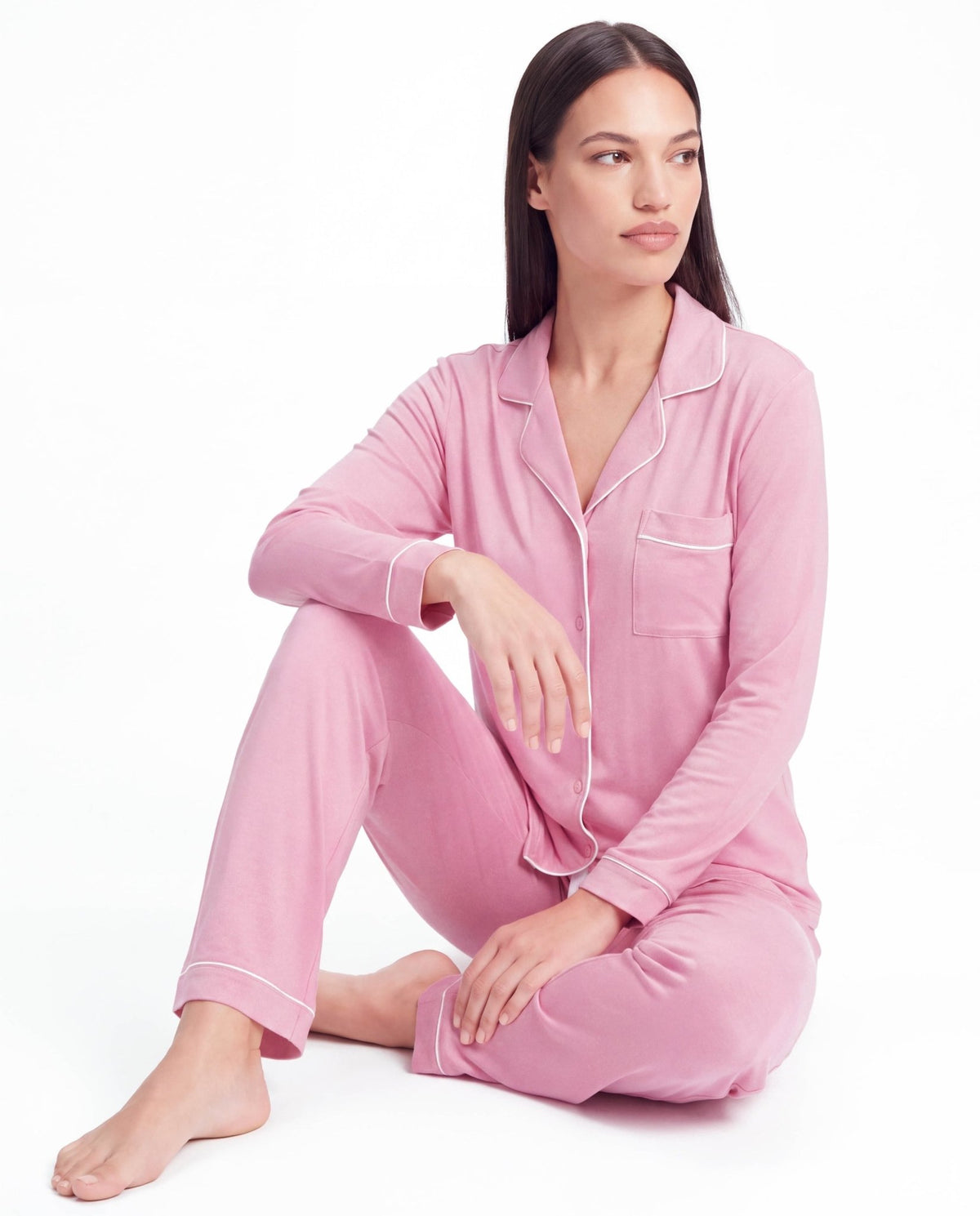 Women’s Bamboo Pajama Set – Long Sleeve Button Down Top with Full Length Pants