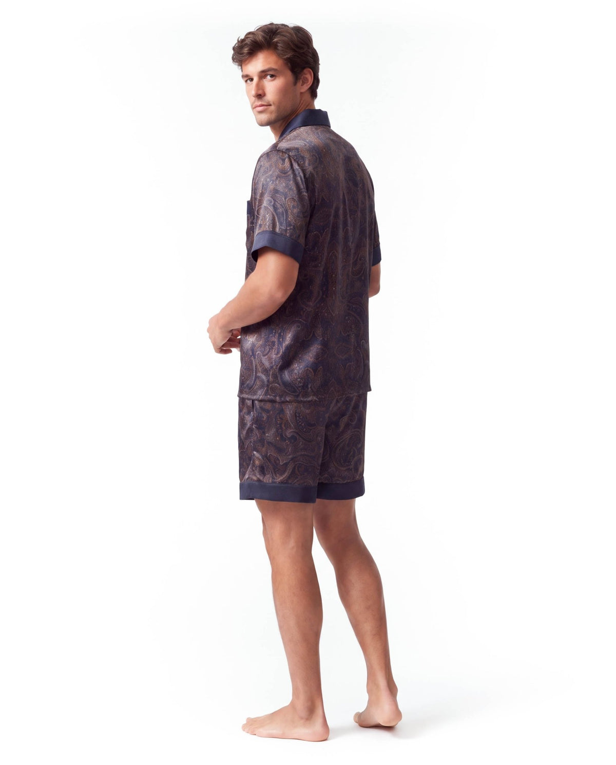 Men’s Silk-Like Pajama Set – Luxurious Paisley Pattern Sleepwear