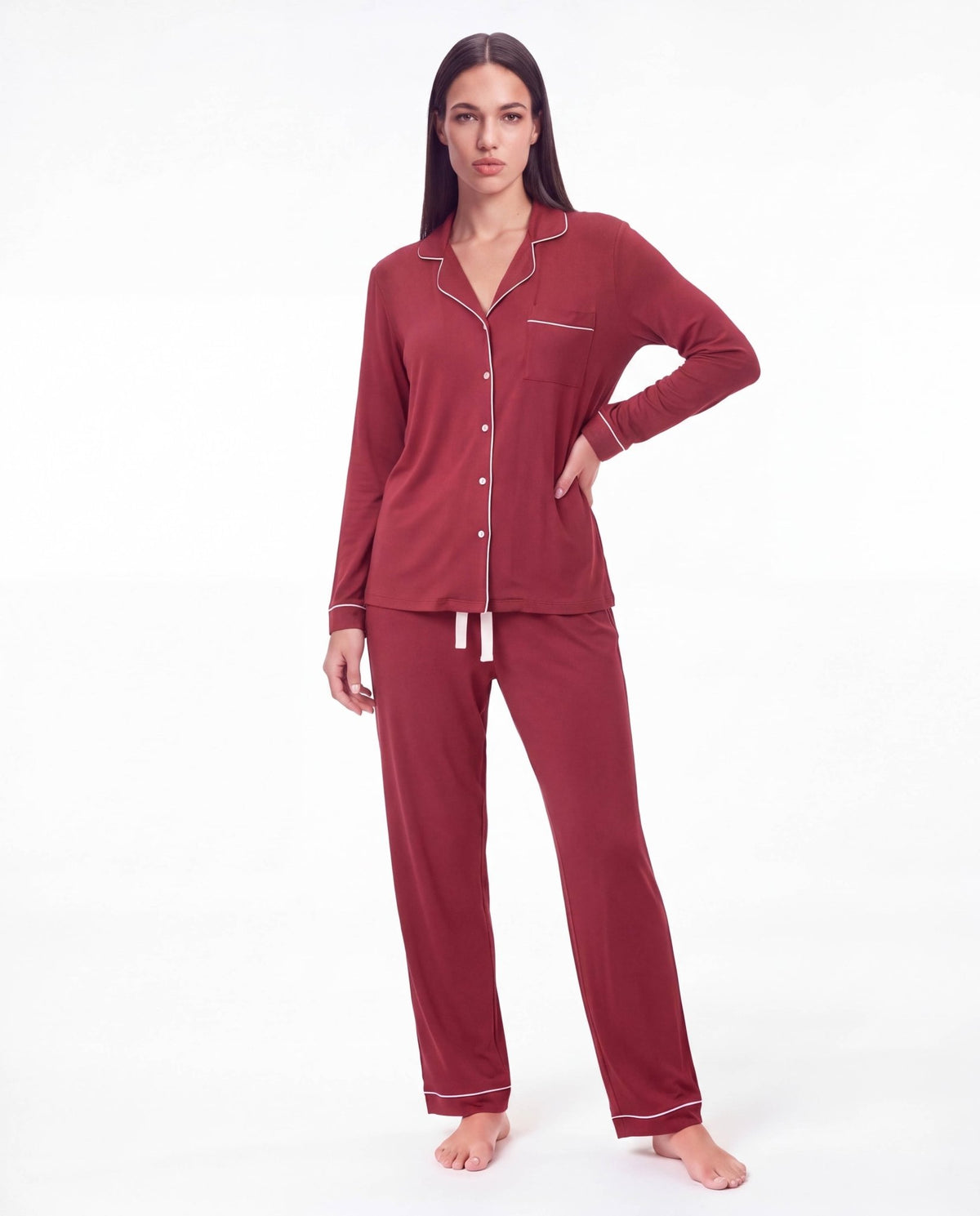 Women’s Bamboo Pajama Set – Long Sleeve Button Down Top with Full Length Pants