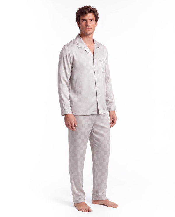 Men’s Long-Sleeve Pajama Set – Two-Piece Plaid Loungewear