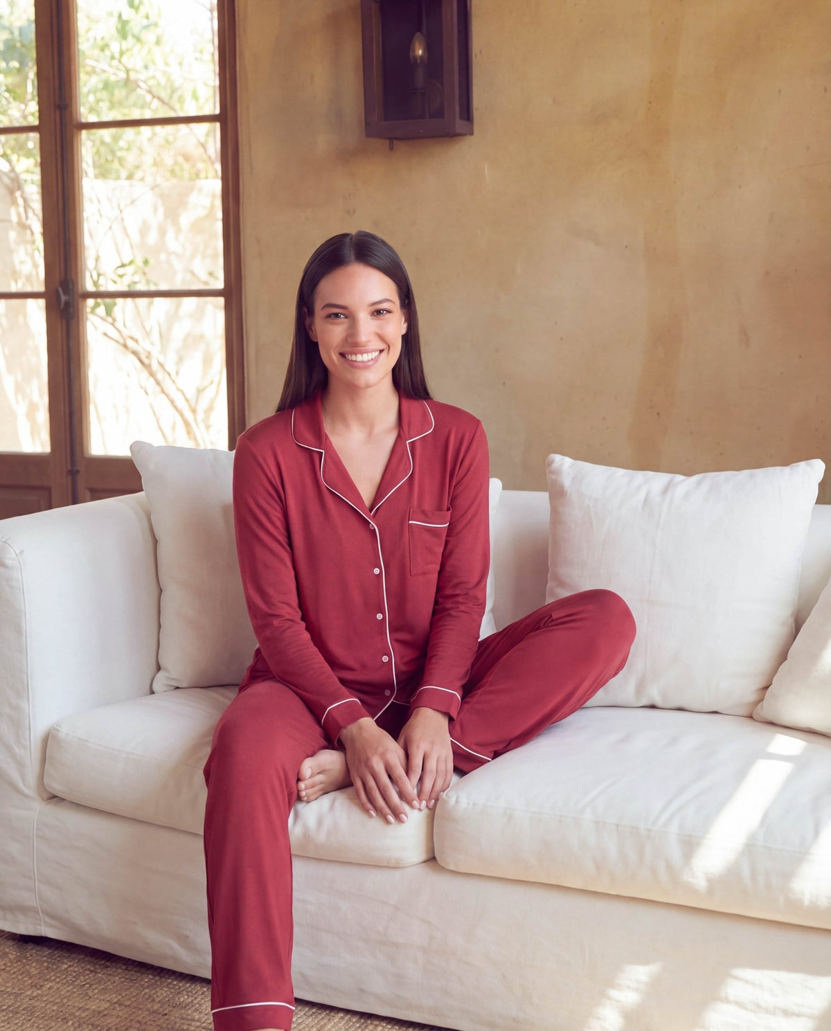 Women’s Bamboo Pajama Set – Long Sleeve Button Down Top with Full Length Pants