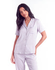 Silk Pajama Set – Short Sleeve Button Top & Long Pants