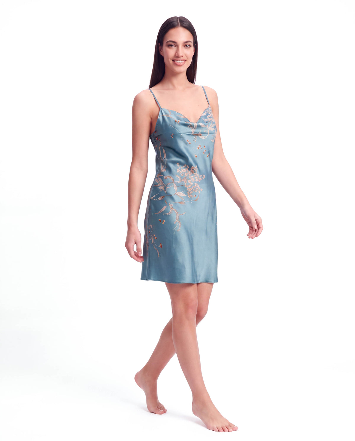 Women’s Puff-Sleeve Halter Neck Dress – Printed Casual Nightgown
