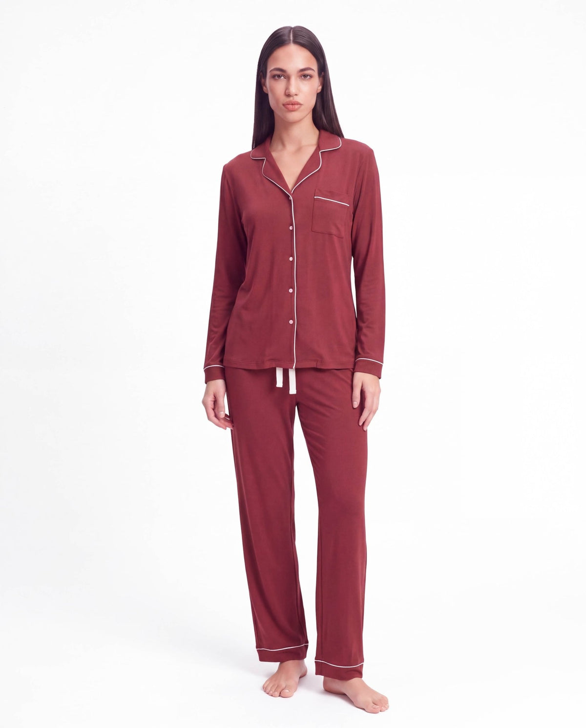 Women’s Bamboo Pajama Set – Long Sleeve Button Down Top with Full Length Pants