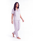 Silk Pajama Set – Short Sleeve Button Top & Long Pants