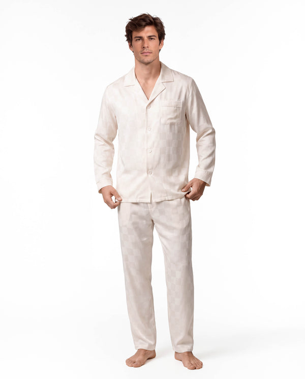 Men’s Long-Sleeve Pajama Set – Two-Piece Plaid Loungewear
