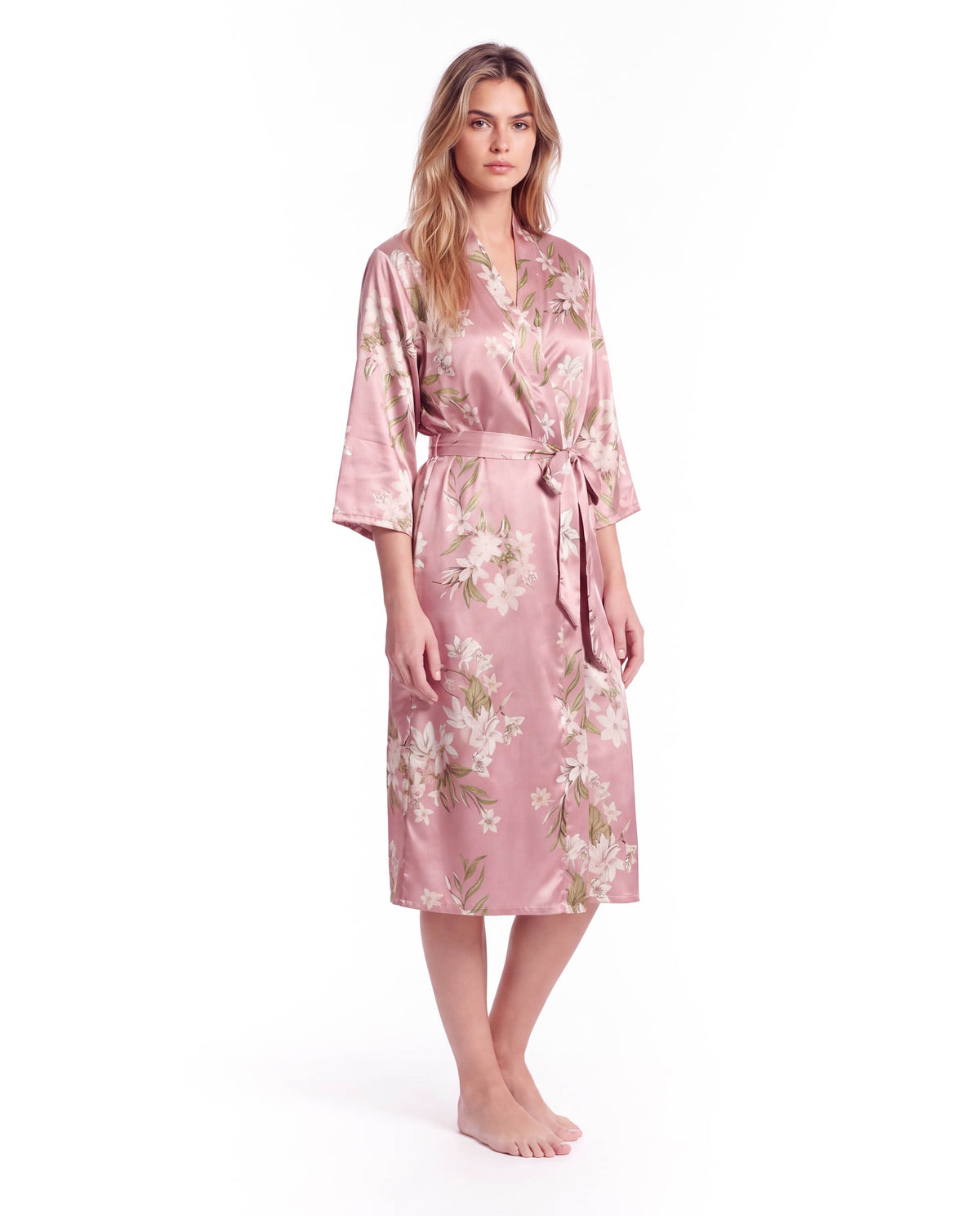Women's Longline Belted Robe – Soft Three-Quarter Sleeve Loungewear &amp; Sleepwear