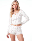 Women’s Floral Lace Trim Pajama Set – Short Sleeve Top and Shorts