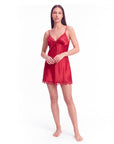 Women's Satin Slip Dress – Lace Trim with Bow V-Neck and Adjustable Straps