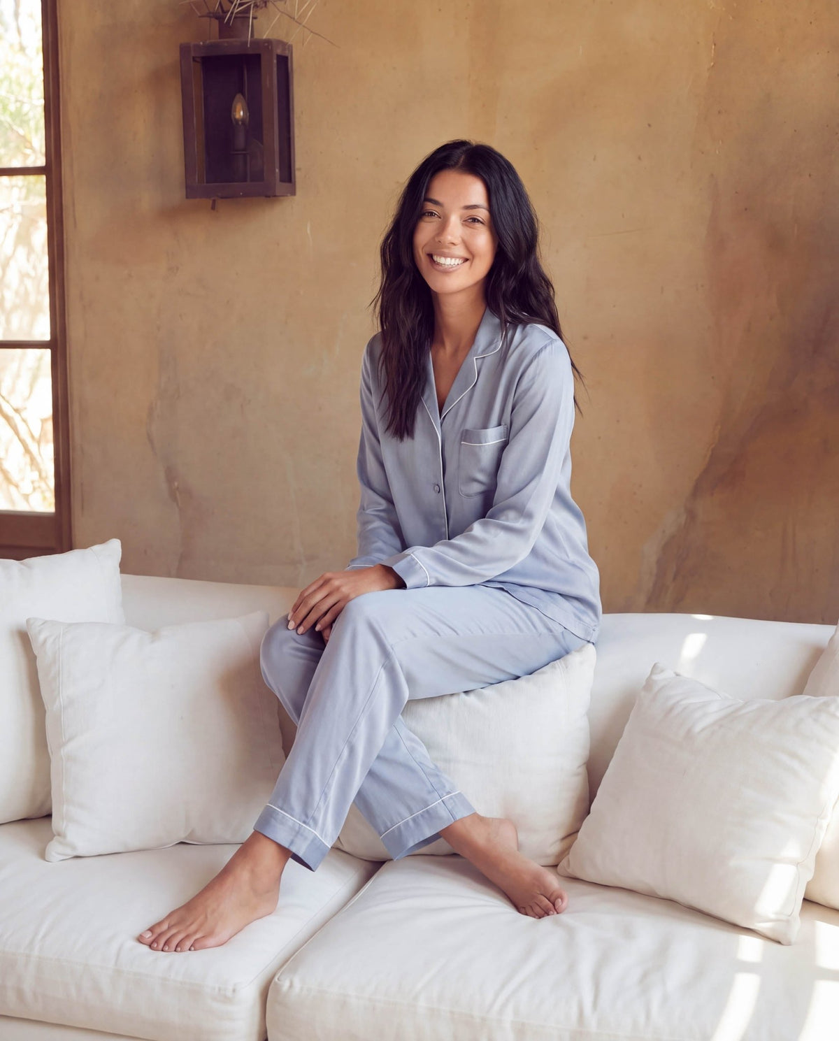 Women’s Pajama Set – Long Sleeve and Full-Length Trousers with Turn-Down Collar