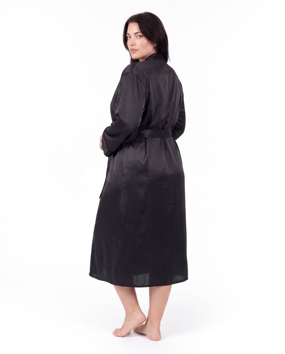Luxurious Satin Kimono Robe with Contrast Trim – Long Sleeve, Belted, Machine Washable